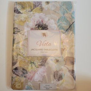 Viola Jacquard Tablecloth 52"x52" Square Easy Care Floral Design 132cm x 132cm C